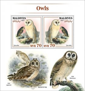MALDIVES - 2021 - Owls - Perf Souv Sheet - Mint Never Hinged
