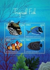 Tuvalu 2015 - Marine Life, Fish - Souvenir Stamp Sheet - MNH