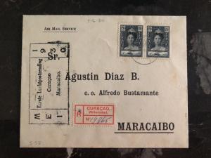 1930 Curacao First Flight Registered cover FFC to Maracaibo Venezuela