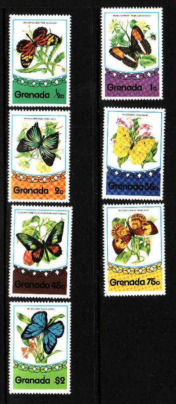 Grenada-Sc#660-6-unused light hinged set-Butterflies-Insects-1975-