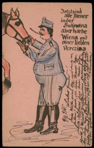 Austria WWI Hand-drawn Horse Trench-Art Artist PC Used Feldpost 95510