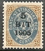 Danish West Indies 40 MH 1905 5b on 4c Surcharge