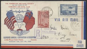 1940 Registered Cover American Air Mail Society Convention Toronto Slogan