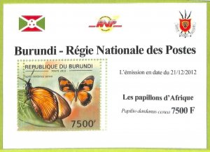 A0025 - BURUNDI - ERROR, 2012  MISSPERF SHEET - Insects BUTTERFLIES