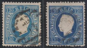 PORTUGAL Sc 46 Afinsa 44 WOVE PAPER PF 12.5 TWO SINGLES SHADES USED SCV$125 €254 