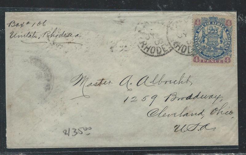 RHODESIA (P0112B) 1900 ARMS 4D COVER UMTALI TO USA