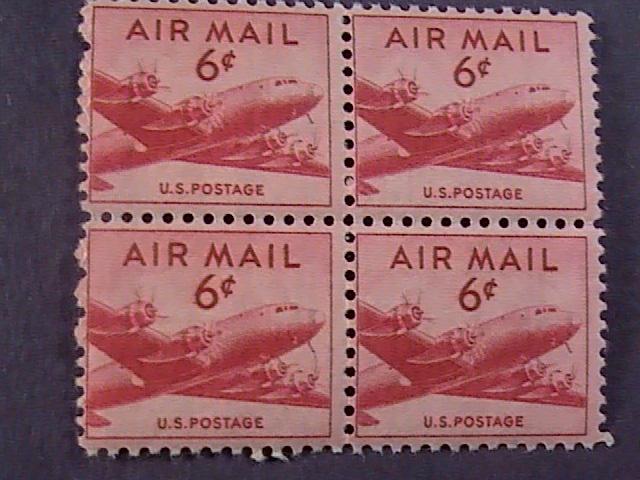 U.S.# C39-MINT/NH-BLOCK OF 4- CARMINE--AIR-MAIL--DC-4 SKYMASTER---1949