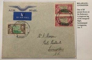 1937 Bulawayo S Rhodesia First Flight Airmail Cover To Livingston N Rhodesia