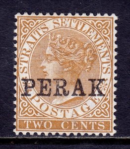 MALAYA (PERAK) — SCOTT 2 — 1880 2c BROWN QV 17mm OVPT — MNG — SCV $50