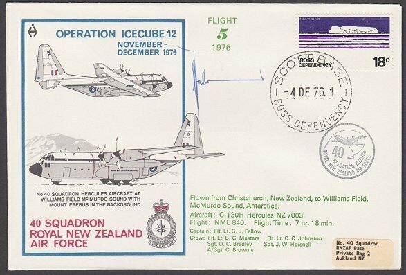 NEW ZEALAND ROSS DEPENDENCY 1976 signed flight cover ex Scott Base.........A323