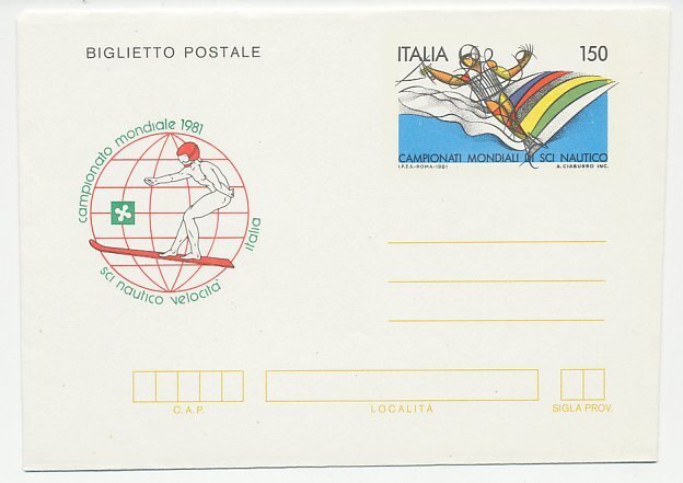 Postal stationery Italy 1981 Water skiing - World Championships