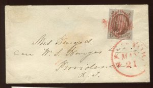 1 Franklin Used Stamp on Small Cover NYC to Providence RI LV1741