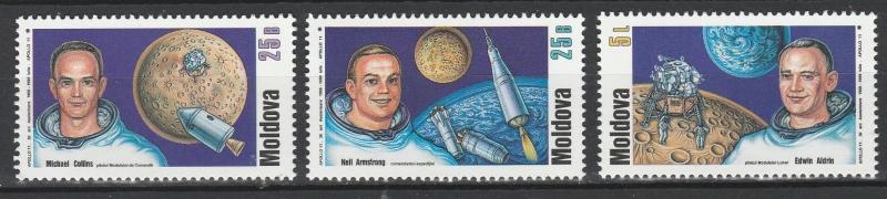 Moldova 1999 Space, Apollo 11 30th Anniversary Moon Landing 3 MNH stamps