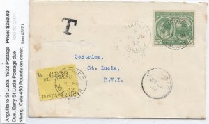 Anguilla Valley, Anguilla to Castries, St Lucia 1932 Very Early Postage (52178)