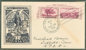 US 778a/778b (1936) 3c Tipex (Farley) exhibition horizontal pair cutout of two imperf commemoratives on an addressed First Day C