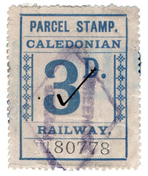 (I.B) Caledonian Railway : Parcel Stamp 3d (Greenock)