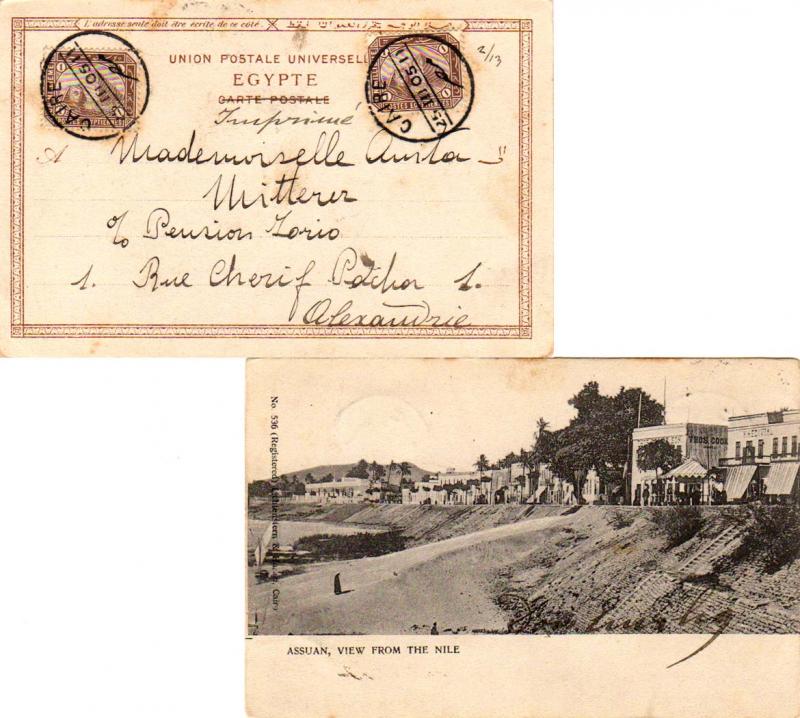 Egypt 1m Sphinx and Pyramid (2) 1905 Caire PPC (Assuan, View From The Nile) P...