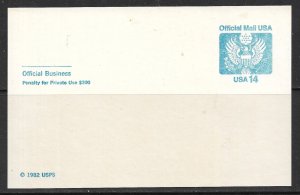 USA 1983-85 14c Great Seal OFFICIAL POSTAL CARD Sc UZ3 VF Unused