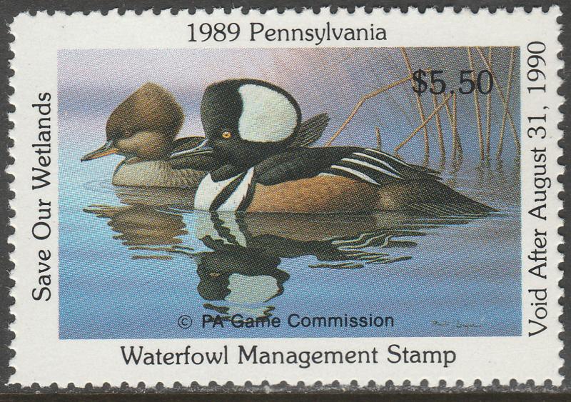 U.S.-PENNSYLVANIA 7, STATE DUCK HUNTING PERMIT STAMP. MINT, NH. VF