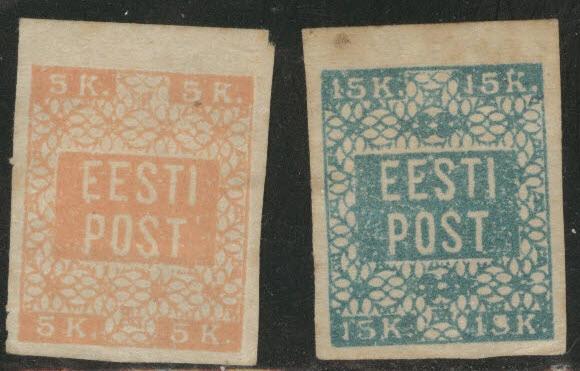 Estonia Scott 1-2 MH* 1918-1919 tone spots in paper