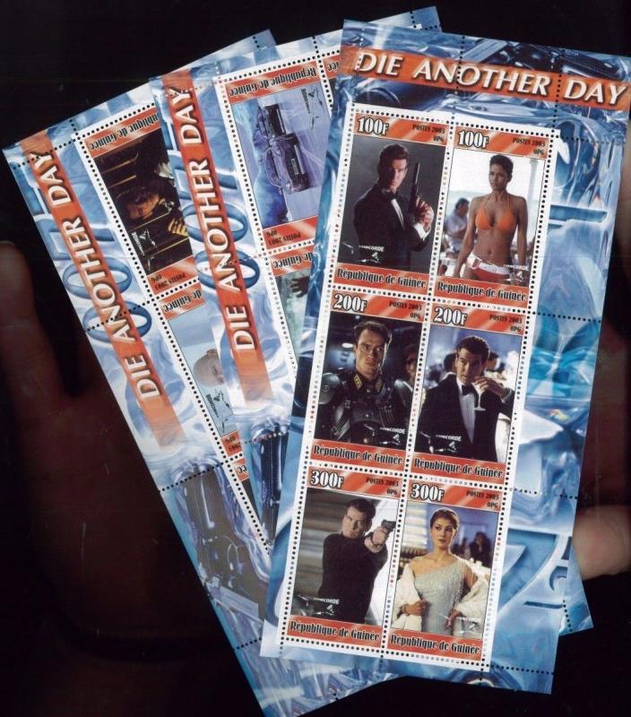 007 DIE ANOTHER DAY Souvenir Sheet Set x3 MNH - Guinea E83