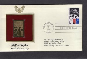 2421 Bill of Rights, FDC PCS Gold Replica addressed