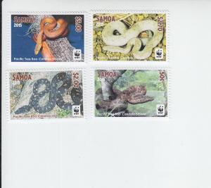 2015 Samoa Snakes WWF (4) (Scott 1198-1201) MNH