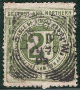 GB Ireland BELFAST & NORTHERN COUNTIES RAILWAY 2d Letter Stamp 1893 Dated LIME66