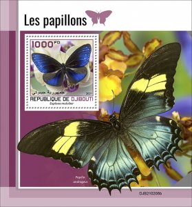 DJIBUTI - 2021 - Butterflies - Perf Souv Sheet - Mint Never Hinged