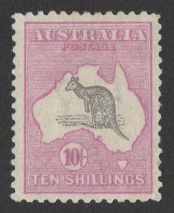 AUSTRALIA 1915 Kangaroo 10/- 3rd wmk variety very short Spencer's Gulf cat $1500