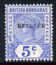 British Honduras 1899 Revenue 5c ultramarine showing BEVE...
