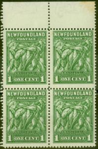 Newfoundland 1932 1c Green SG209b P.13 Line Fine MNH Block of 4