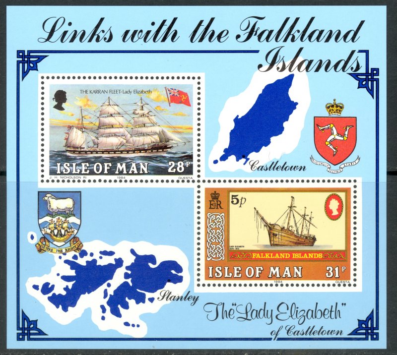 Isle of Man #259 MNH S/S CV$2.75 Falkland Islands Karran Elizabeth Sumatra Ship