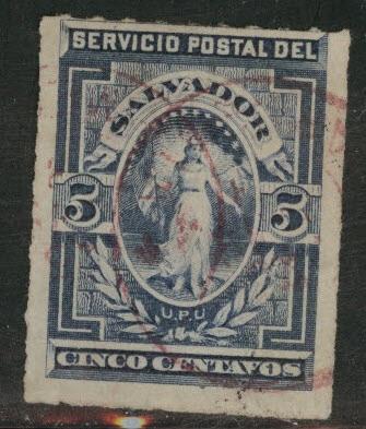 El Salvador Scott 20 used 1888 Rouletted, red cx