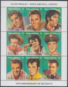 ANTIGUA & BARBUDA Sc# 1602a-i CPL MNH SOUVENIR SHEET w/9 DIFF ELVIS PORTRAITS