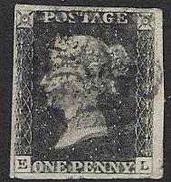 GB #1  1840  penny black  4 Margin   ( Blk MC cancel)