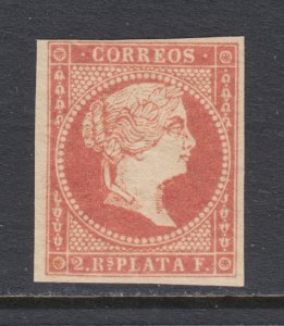 Cuba Sc 14 MNH. 1857 2r p dull rose Queen Isabella, imperf, 4 margins, VF