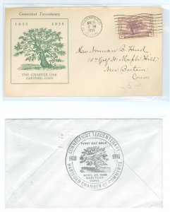 US 772 1935 3c Connecticut Tercentenary (Charter Oak) on an addressed FDC with a DODD (M-32) cachet + a second handstamp from th