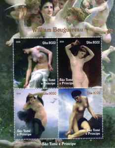 Sao Tome and Principe 2005 Bouguereau Nudes Ptgs Sheetlet (4) Perforated MNH