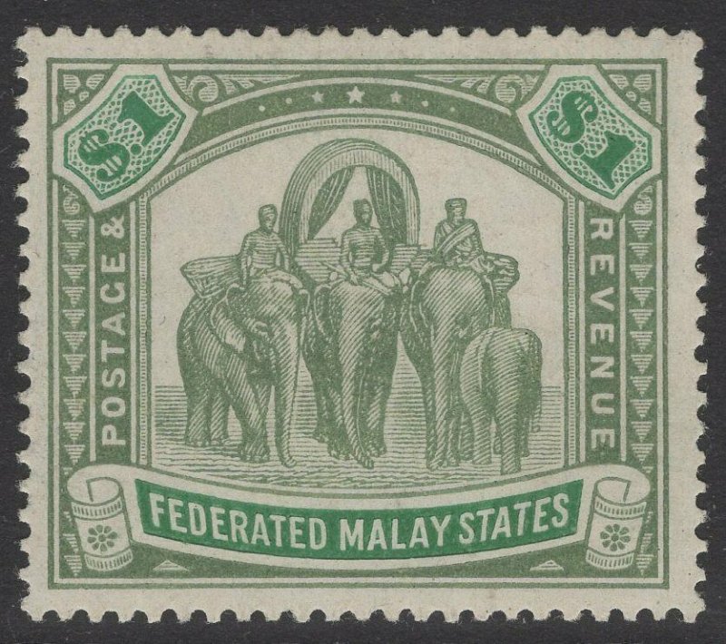 MALAYA FMS SG48a 1907 $1 GREEN & PALE GREEN MTD MINT