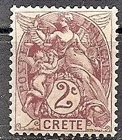 France-Off.Crete  2 1902 MH 2c Liberty,Equality & Fraternity