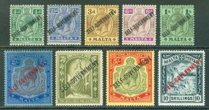 SG 105-113 Malta 1922. ½d to 10/- self-government, watermark crown cc...