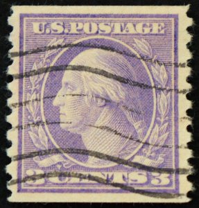U.S. Used Stamp Scott #494 3c Washington Coil, Superb. Wave Cancel. A Gem!