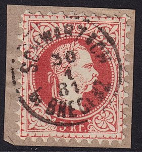 Austria - 1876 - Scott #36 - used on piece - SCHWARZACH b. BREGENZ pmk