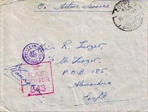 Egypt India Soldier's Free Mail 1943 Egypt 41, Postage Prepaid to Alexandria,...