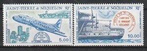 1987 St. Pierre and Miquelon - Sc C61-2 - MNH VF - 2 single - Aircraft/HoverBoat