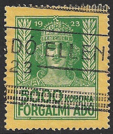 HUNGARY REVENUE 1923 5000K St Stephen FORGALMI ADO Sales Tax Bft 23 Used