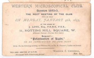 GB MICROSOPE CLUB STATIONERY Postcards{2}ex MAW Correspondence SCIENCE 1893 CB33