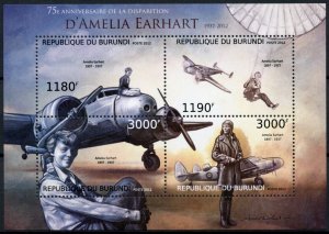 Burundi 2012 MNH Aviation Pioneers Stamps Amelia Earhart Aircraft 4v M/S