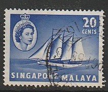 1955 Singapore -Sc 36 - single - used VF - Cocos-Keeling schooner